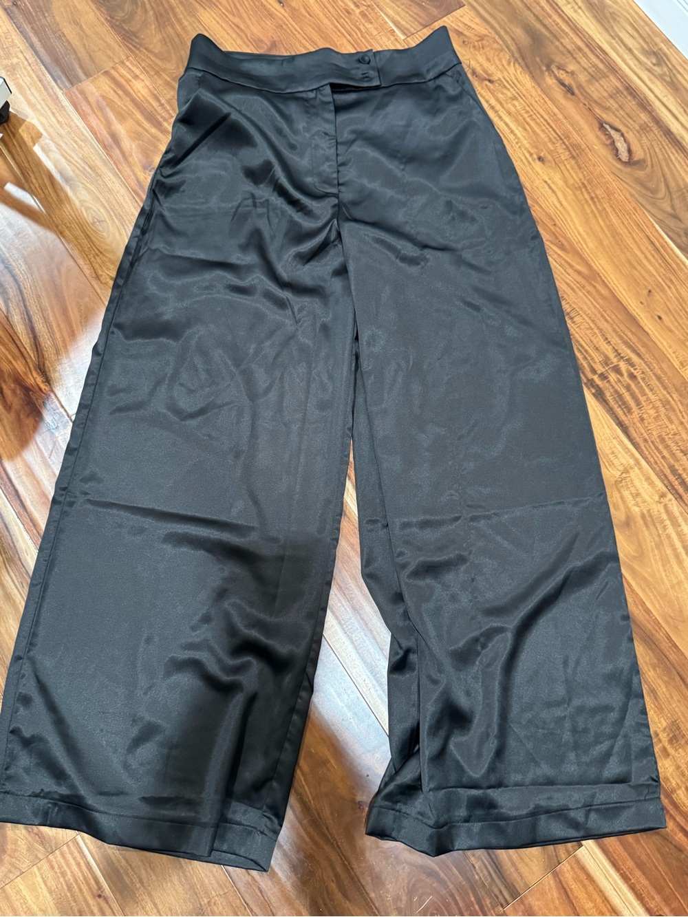 Wide Leg Black Satin Pants